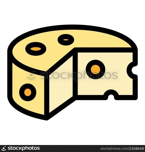 Round cheese icon. Outline round cheese vector icon color flat isolated. Round cheese icon color outline vector