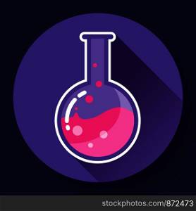 Round chemical lab flask with liquid icon. Flat design style. Round chemical lab flask with liquid icon. Flat design style.