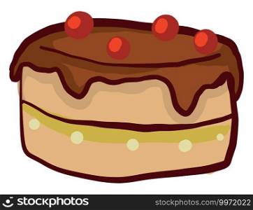 Round chocolate cake, illustration, vector on white background