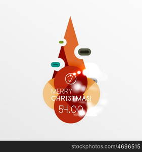 Round Christmas sale stickers with winter holiday elements. Round Christmas sale stickers with winter holiday elements and light effects. Vector geometric price promo labels