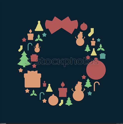 Round Christmas Wreath-Shaped Icon Pattern in Retro Style. Vintage Faded Colors, Dark Background.. Round Christmas Wreath-Shaped Icon Pattern in Retro Style