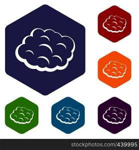 Round cloud icons set hexagon isolated vector illustration. Round cloud icons set hexagon