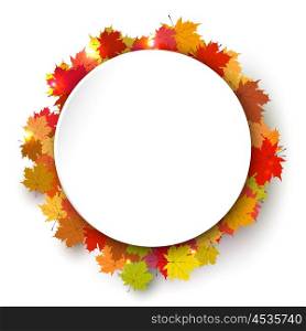 Round color frame of autumn. Background with autumn maple leaves. The template for the &#xA;banner or poster with red and yellow leaves. Stock vector illustration