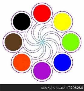 round color palette with eight basic colors isolated on white; abstract art illustration