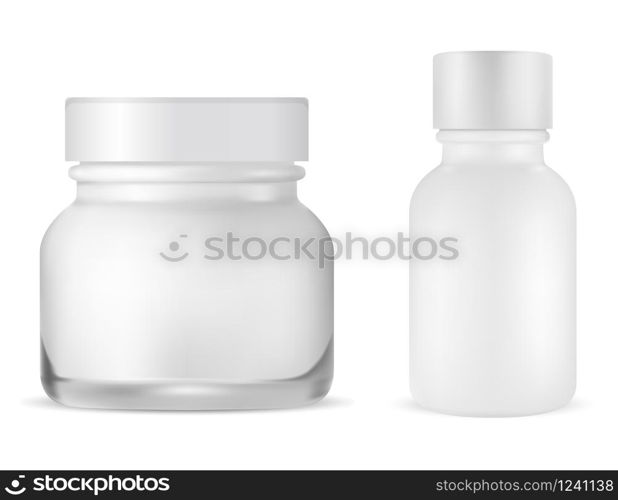 Round cream jar. Face skin care bottle. Serum product packaging. Beauty container mockup for cosmetic creme, gel, lotion or moisturizer. Round cream jar. Face skin care bottle. Serum