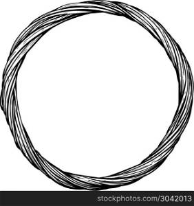 Round decorative wicker frame of cut black branches on white background. branch round frame. branch round frame