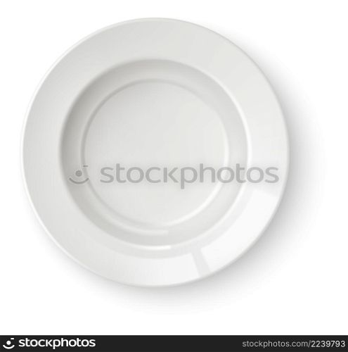 Round dinner plate mockup. White clean realistic dish isolated on white background. Round dinner plate mockup. White clean realistic dish
