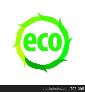 Round eco vector logo with green leaves