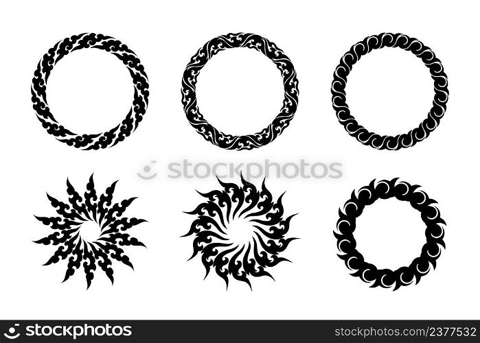 Round element silhouette. Abstract thai art line graphic vector illustration for decoration, tattoo, symbol.