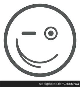 Round face with winked eye. Wink emoji in simple line style isolated on white background. Round face with winked eye. Wink emoji in simple line style