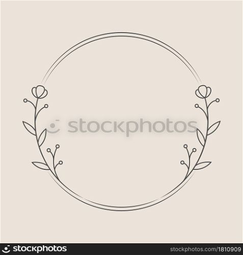 Round floral frame with place for text, photo or illustration. Frame for cards, banners, posters, birthday, wedding and creative design. Flat style