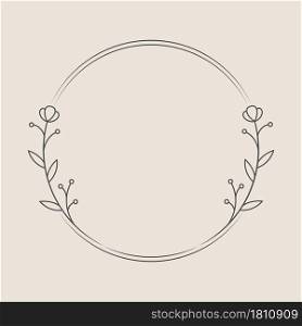 Round floral frame with place for text, photo or illustration. Frame for cards, banners, posters, birthday, wedding and creative design. Flat style