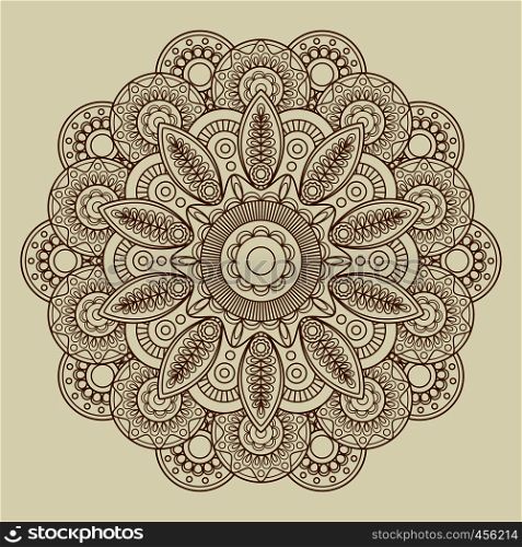 Round floral henna tattoo mandala. Vector illustration. Round floral henna tattoo mandala