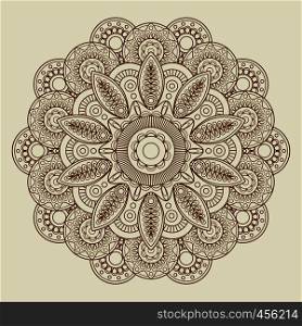 Round floral henna tattoo mandala. Vector illustration. Round floral henna tattoo mandala