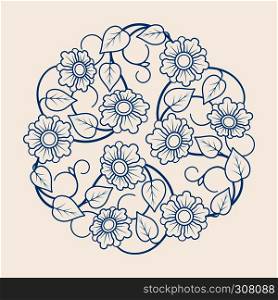 Round Floral Ornament Line Pattern, vector illustration. Round Floral Ornament