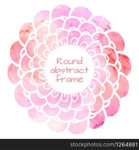 Round flower frame with pink watercolor background and place for text. Vector element for site banners, print on t-shirt and your design. Round flower frame with pink watercolor background and place for