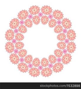 Round frame of delicate lotus flowers and a place for text. Vector element for greeting cards, invitation cards and your creativity. Round frame of delicate lotus flowers and a place for text.