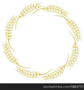 Round frame of spikelets, vector illustration. Circular frame of ear with grain. Collected in autumn, beautify, organic natural wreath. Hand drawing.. Round frame of spikelets, vector illustration.