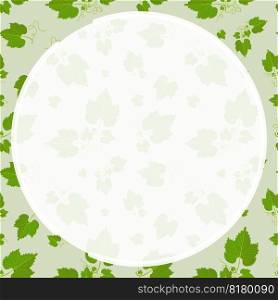 Round frame on background of seamless pattern with green leaves and tendrils. Ornament for social network page decoration. Design element. Vector