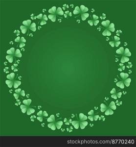 Round frame with clover leaves. Shamrock. Decorative element for St. Patrick s Day design. Vector illustration