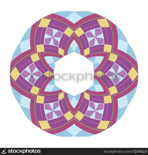 Round frame with ethnic geometric pattern. Native ornament. The element is separate from the background. Template for postcards, invitations and your design. Round frame with ethnic geometric pattern. Native ornament.