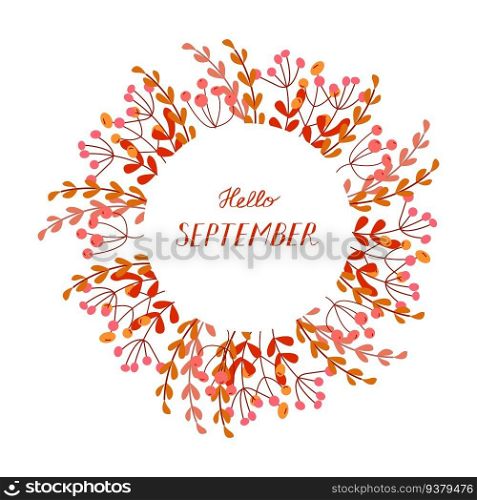 Round frame with orange and yellow berries and branches. Bright autumn frame with empty space for text. Round frame with orange and yellow berries and branches. Bright autumn frame