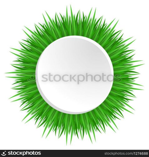 Round frame with realistic grass. Vector element for banners, cards, pins and your design. Round frame with realistic grass.