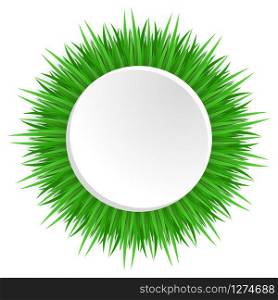 Round frame with realistic grass. Vector element for banners, cards, pins and your design. Round frame with realistic grass.