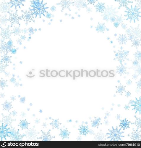 Round frame with small blue snowflakes layered around