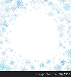 Round frame with small blue snowflakes layered around