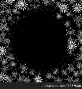 Round frame with small snowflakes layered around