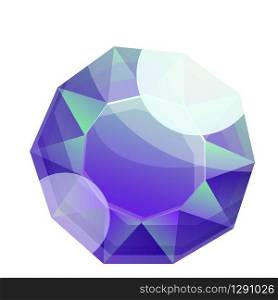 Round gemstone icon. Cartoon of round gemstone vector icon for web design isolated on white background. Round gemstone icon, cartoon style