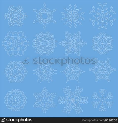 Round Geometric Ornaments Set Isolated on Blue Background. Round Geometric Ornaments Set Isolated