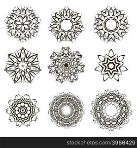 Round Geometric Ornaments Set Isolated on White Background. Round Geometric Ornaments Set Isolated