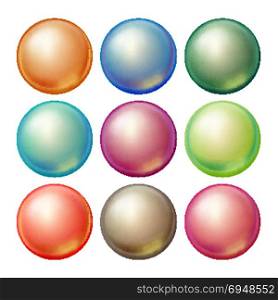 Round Glass Sphere Vector. Set Opaque Multicolored Spheres With Glares, Shadows. Isolated Realistic Illustration. Round Glass Sphere Vector. Set Opaque Multicolored Spheres With Glares, Shadows. Isolated Illustration