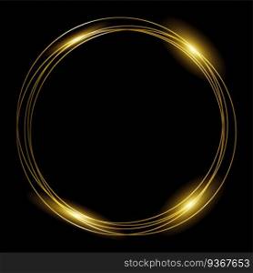 Round gold frame of golden rings on black background. Template design for festive frame, christmas, label or invitation
