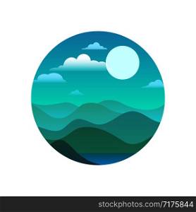 Round illustration with nature in blue hues. Vector element for your design.. Round illustration with nature in blue hues.