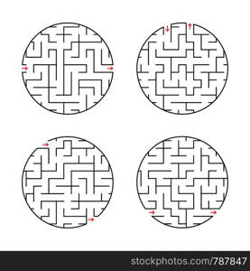 Round labyrinth. A set of four options. Simple flat vector illustration isolated on white background. Round labyrinth. A set of four options. Simple flat vector illustration isolated on white background.