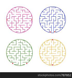 Round labyrinth. A set of four options. Simple flat vector illustration isolated on white background. Round labyrinth. A set of four options. Simple flat vector illustration isolated on white background.