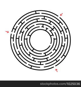 Round labyrinth. An interesting and useful game for children and adults. Simple flat vector illustration isolated on white background. Round labyrinth. An interesting and useful game for children and adults. Simple flat vector illustration isolated on white background. With three entrances.