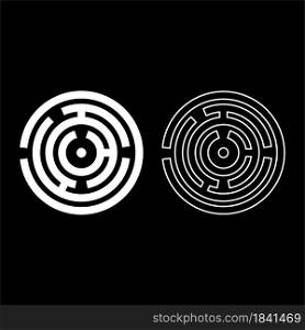 Round labyrinth Circle maze icon white color vector illustration flat style simple image set. Round labyrinth Circle maze icon white color vector illustration flat style image set