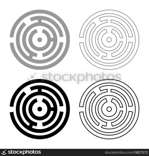 Round labyrinth Circle maze set icon grey black color vector illustration flat style simple image. Round labyrinth Circle maze set icon grey black color vector illustration flat style image