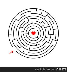 Round labyrinth. With the entrance and exit. An interesting game for children and adults. Simple flat vector illustration isolated on white background.