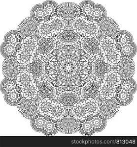 Round mandala style decorative floral element. Vector illustration. Round mandala decorative floral element