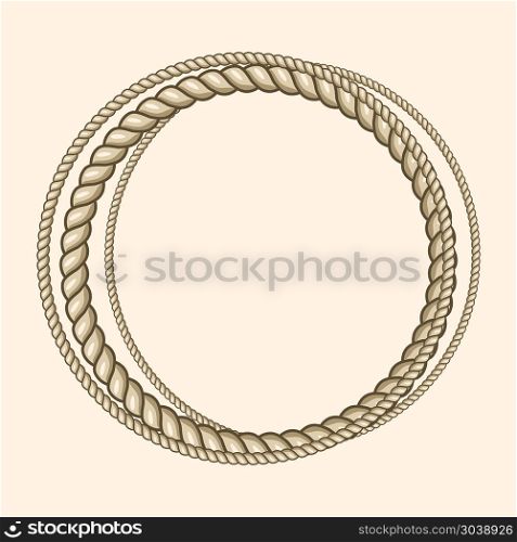 Round marine ropes frame for text. Round marine ropes frame for text. Vintage nautical style, vector illustration