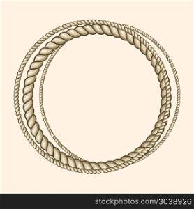 Round marine ropes frame for text. Round marine ropes frame for text. Vintage nautical style, vector illustration