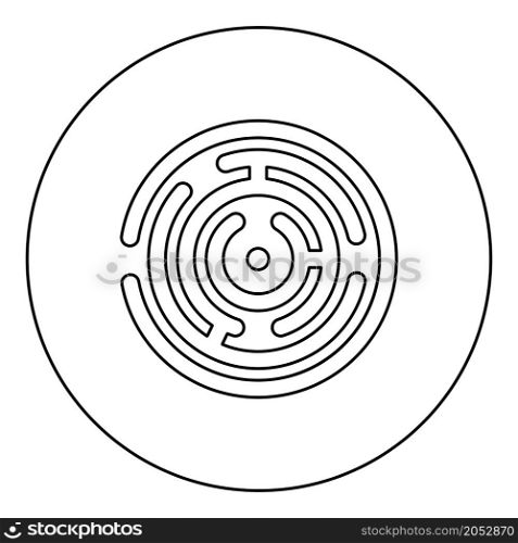 Round Maze icon in circle round black color vector illustration image outline contour line thin style simple. Round Maze icon in circle round black color vector illustration image outline contour line thin style