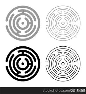 Round Maze set icon grey black color vector illustration image simple flat style solid fill outline contour line thin. Round Maze set icon grey black color vector illustration image flat style solid fill outline contour line thin