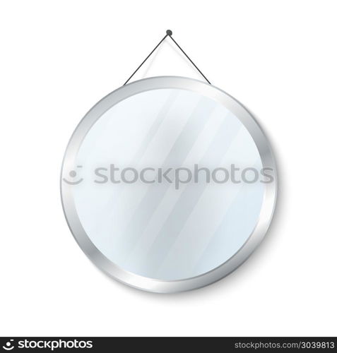 Round mirror with steel frame vector illustration. Round mirror with steel frame vector illustration. Glossy circle mirror isolated on white background