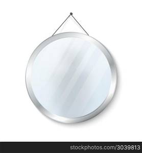 Round mirror with steel frame vector illustration. Round mirror with steel frame vector illustration. Glossy circle mirror isolated on white background